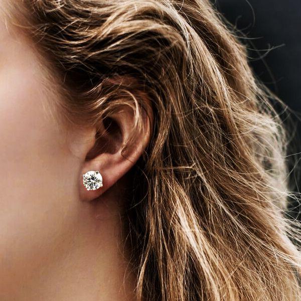 White Sapphire Stud Earrings in Sterling Silver - Classic 8mm Round