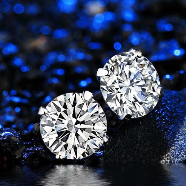 White Sapphire Stud Earrings in Sterling Silver - Classic 8mm Round