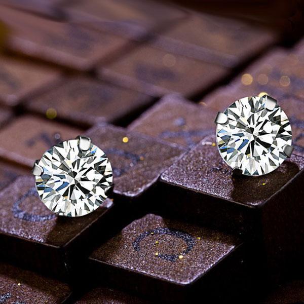 White Sapphire Stud Earrings in Sterling Silver - Classic 8mm Round
