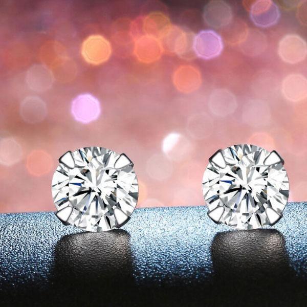 White Sapphire Stud Earrings in Sterling Silver - Classic 8mm Round