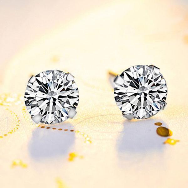 White Sapphire Stud Earrings in Sterling Silver - Classic 8mm Round