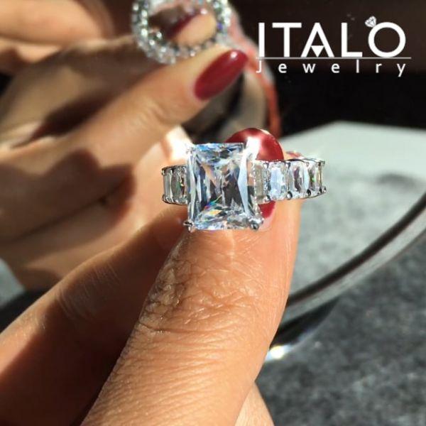 Radiant Cut White Sapphire Engagement Ring - 925 Sterling Silver