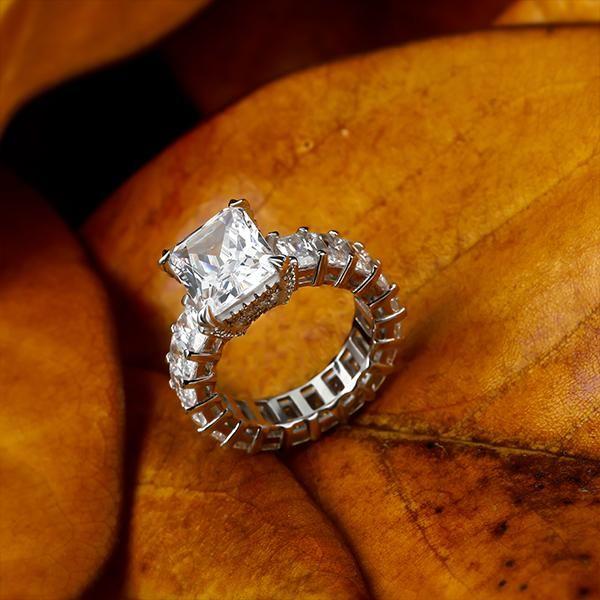 Radiant Cut White Sapphire Engagement Ring - 925 Sterling Silver