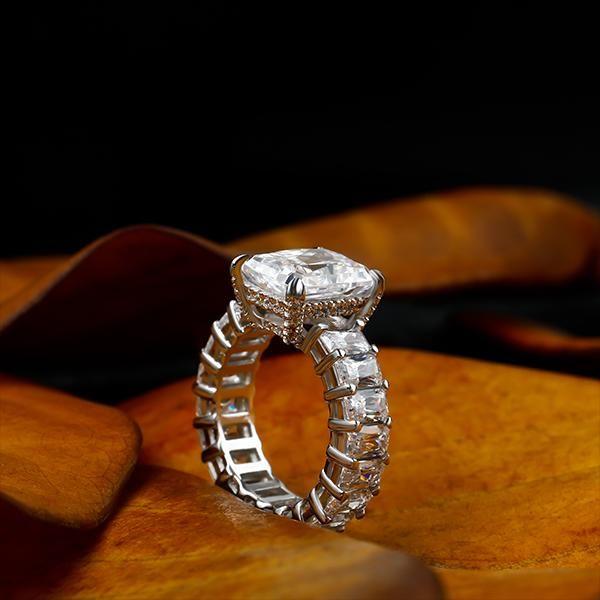 Radiant Cut White Sapphire Engagement Ring - 925 Sterling Silver