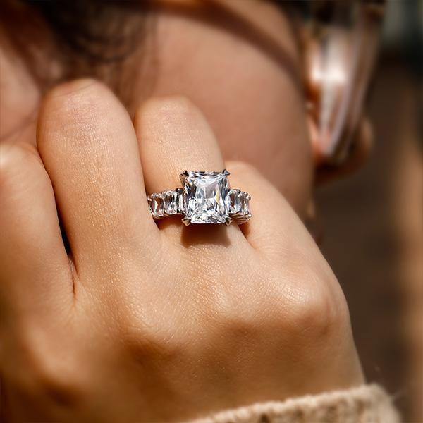Radiant Cut White Sapphire Engagement Ring - 925 Sterling Silver