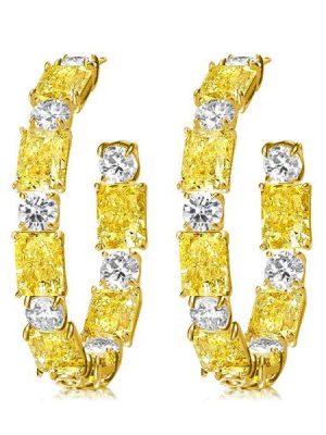 Luxury Yellow Topaz Hoop Earrings - 18K Gold Plated Sterling Silver