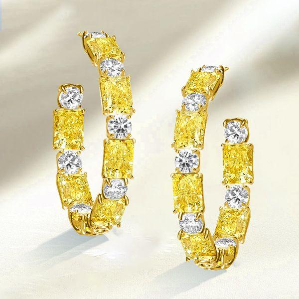 Luxury Yellow Topaz Hoop Earrings - 18K Gold Plated Sterling Silver