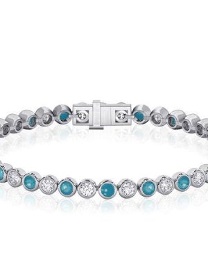 Turquoise & White Sapphire Tennis Bracelet - Sterling Silver (6-9 inches)