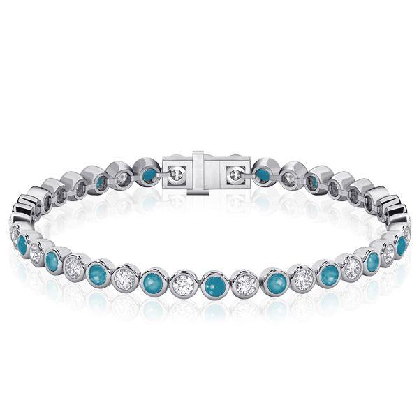 Turquoise & White Sapphire Tennis Bracelet - Sterling Silver (6-9 inches)