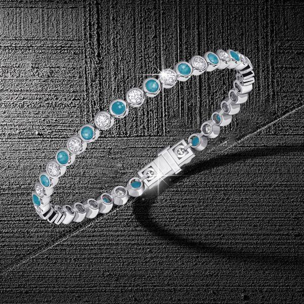 Turquoise & White Sapphire Tennis Bracelet - Sterling Silver (6-9 inches)