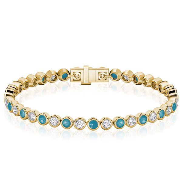 Turquoise & White Sapphire Tennis Bracelet - Sterling Silver (6-9 inches)