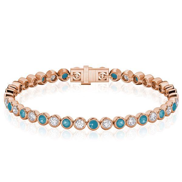 Turquoise & White Sapphire Tennis Bracelet - Sterling Silver (6-9 inches)