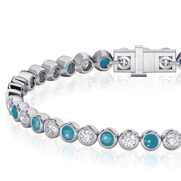 Turquoise & White Sapphire Tennis Bracelet - Sterling Silver (6-9 inches)