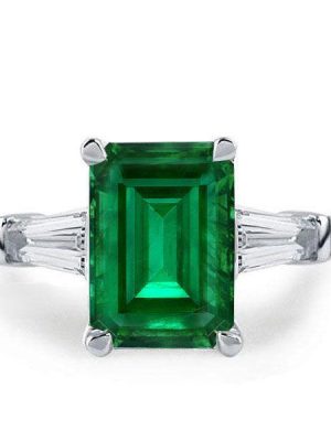 Three Stone Sterling Silver Engagement Ring for Women - 2.5 CT Center Stone