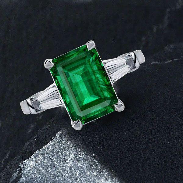 Three Stone Sterling Silver Engagement Ring for Women - 2.5 CT Center Stone