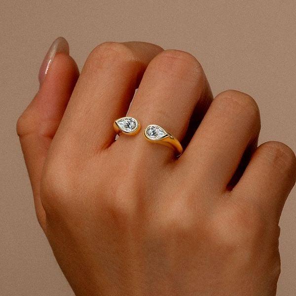 Pear Cut Open Ring Wedding Band in 925 Sterling Silver Adjustable Design