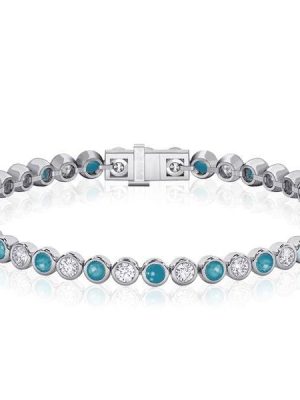 Bezel Set Turquoise and White Sapphire Tennis Bracelet in Sterling Silver