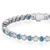Bezel Set Turquoise and White Sapphire Tennis Bracelet in Sterling Silver