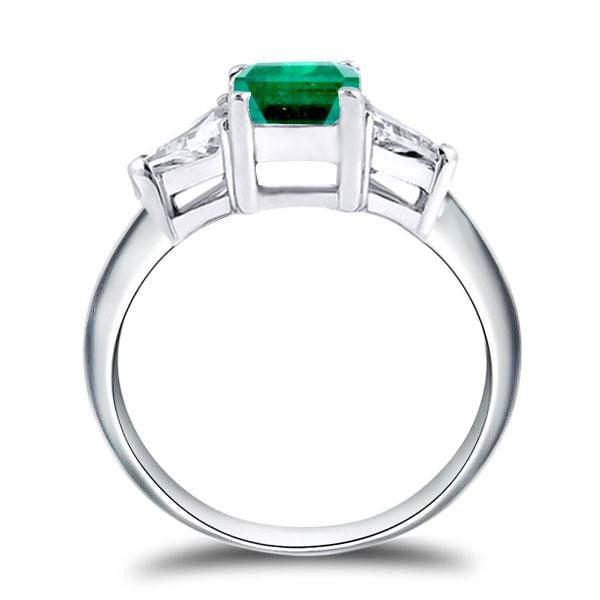 Three Stone Emerald Cut Green Emerald Ring in Rhodium Plated 925 Sterling Silver