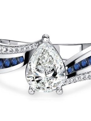 Pear-Shaped Blue Sapphire Bypass Ring - Sterling Silver Engagement Ring
