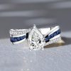 Pear-Shaped Blue Sapphire Bypass Ring - Sterling Silver Engagement Ring