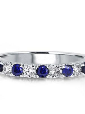 Blue & White Sapphire Sterling Silver Band Ring