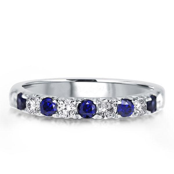 Blue & White Sapphire Sterling Silver Band Ring