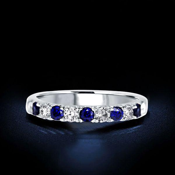 Blue & White Sapphire Sterling Silver Band Ring