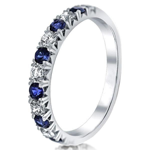 Blue & White Sapphire Sterling Silver Band Ring