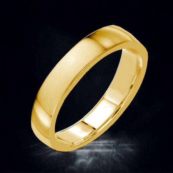 4mm Yellow Gold Plated Flat Wedding Band for Women, 18K Sterling Silver