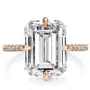 Rose Gold Emerald Cut Engagement Ring - 18K Plated Sterling Silver, 6 CT Center Stone