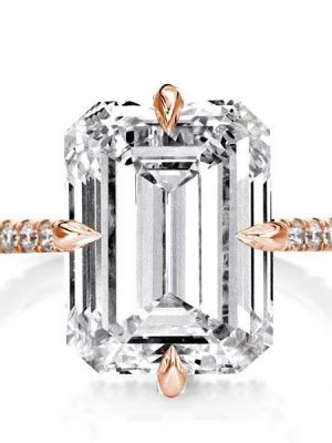 Rose Gold Emerald Cut Engagement Ring - 18K Plated Sterling Silver, 6 CT Center Stone