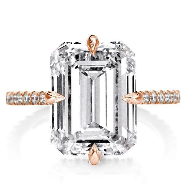 Rose Gold Emerald Cut Engagement Ring - 18K Plated Sterling Silver, 6 CT Center Stone