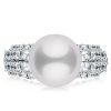Sterling Silver Four-Row Pearl Engagement Ring with Cutaway Design