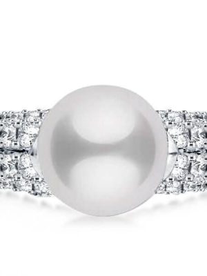Sterling Silver Four-Row Pearl Engagement Ring with Cutaway Design