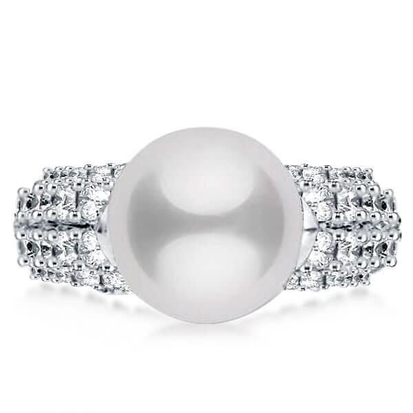 Sterling Silver Four-Row Pearl Engagement Ring with Cutaway Design