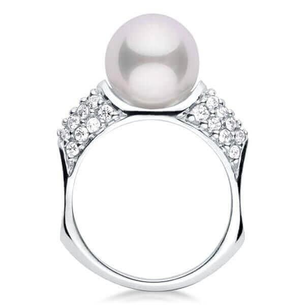 Sterling Silver Four-Row Pearl Engagement Ring with Cutaway Design