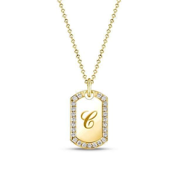 Personalized Initial Tag Signet Pendant Necklace for Women, 18K Gold Plated Sterling Silver