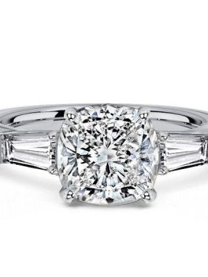 3 Stone White Sapphire Cushion Cut Engagement Ring - Sterling Silver