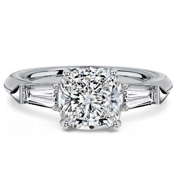 3 Stone White Sapphire Cushion Cut Engagement Ring - Sterling Silver
