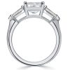 3 Stone White Sapphire Cushion Cut Engagement Ring - Sterling Silver