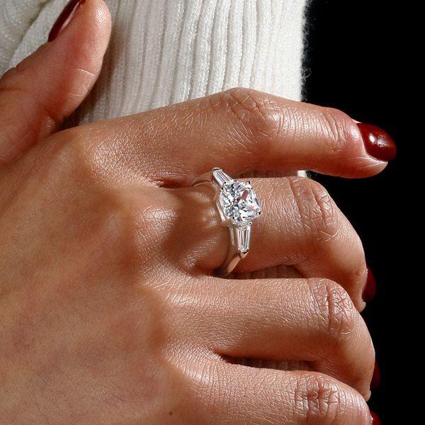 3 Stone White Sapphire Cushion Cut Engagement Ring - Sterling Silver