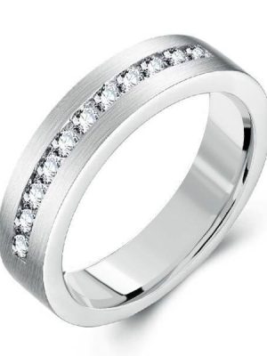 Titanium Steel Men's Wedding Band - Drawbench Design, Silver Finish