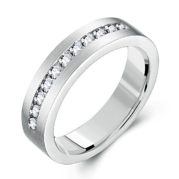Titanium Steel Men's Wedding Band - Drawbench Design, Silver Finish