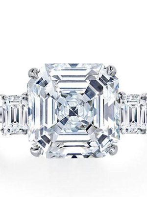 Sterling Silver Three Stone Asscher Cut Cubic Zirconia Ring (4.00 CT Center)
