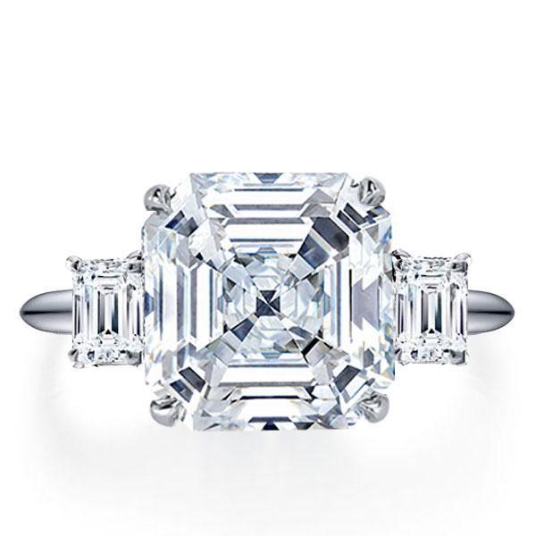 Sterling Silver Three Stone Asscher Cut Cubic Zirconia Ring (4.00 CT Center)