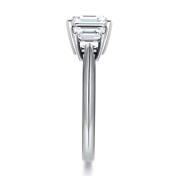 Sterling Silver Three Stone Asscher Cut Cubic Zirconia Ring (4.00 CT Center)