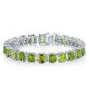 Alternating Peridot and White Emerald Cut Tennis Bracelet in Sterling Silver