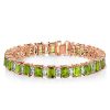 Alternating Peridot and White Emerald Cut Tennis Bracelet in Sterling Silver