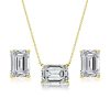 Emerald Cut Pendant Necklace and Stud Earrings Jewelry Set in 18K Gold Plated Sterling Silver